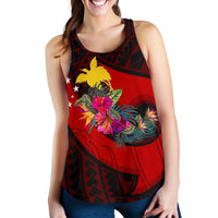 Papua New Guinea Women's Racerback Tank - Polynesian Hook And Hibiscus (Red) - Polynesian Pride