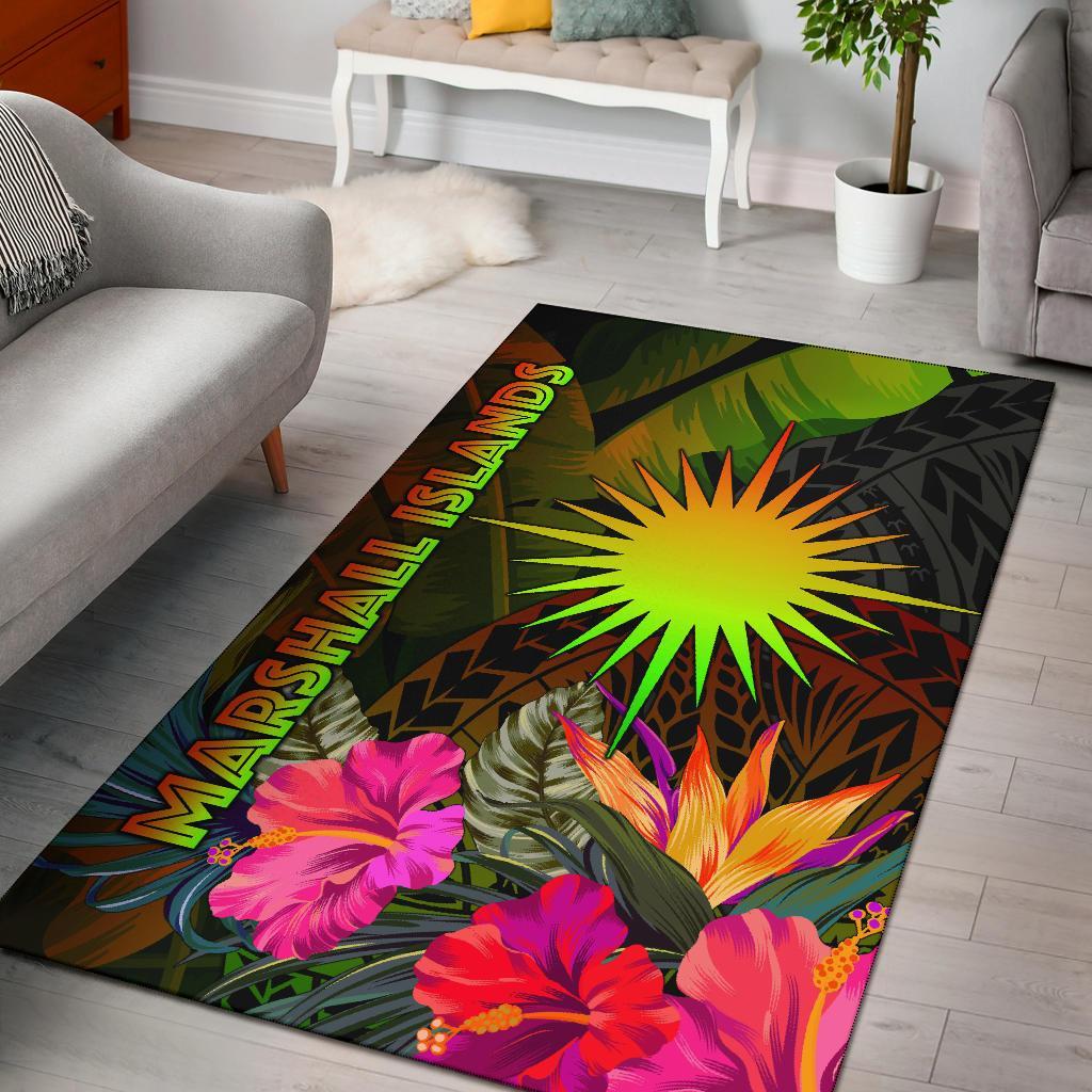 Marshall Islands Polynesian Area Rug - Hibiscus and Banana Leaves Reggae - Polynesian Pride