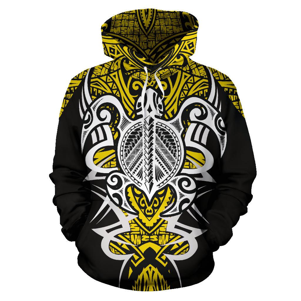 Hawaii Turtle Tribal Yellow Hoodie Armor Style - Polynesian Pride