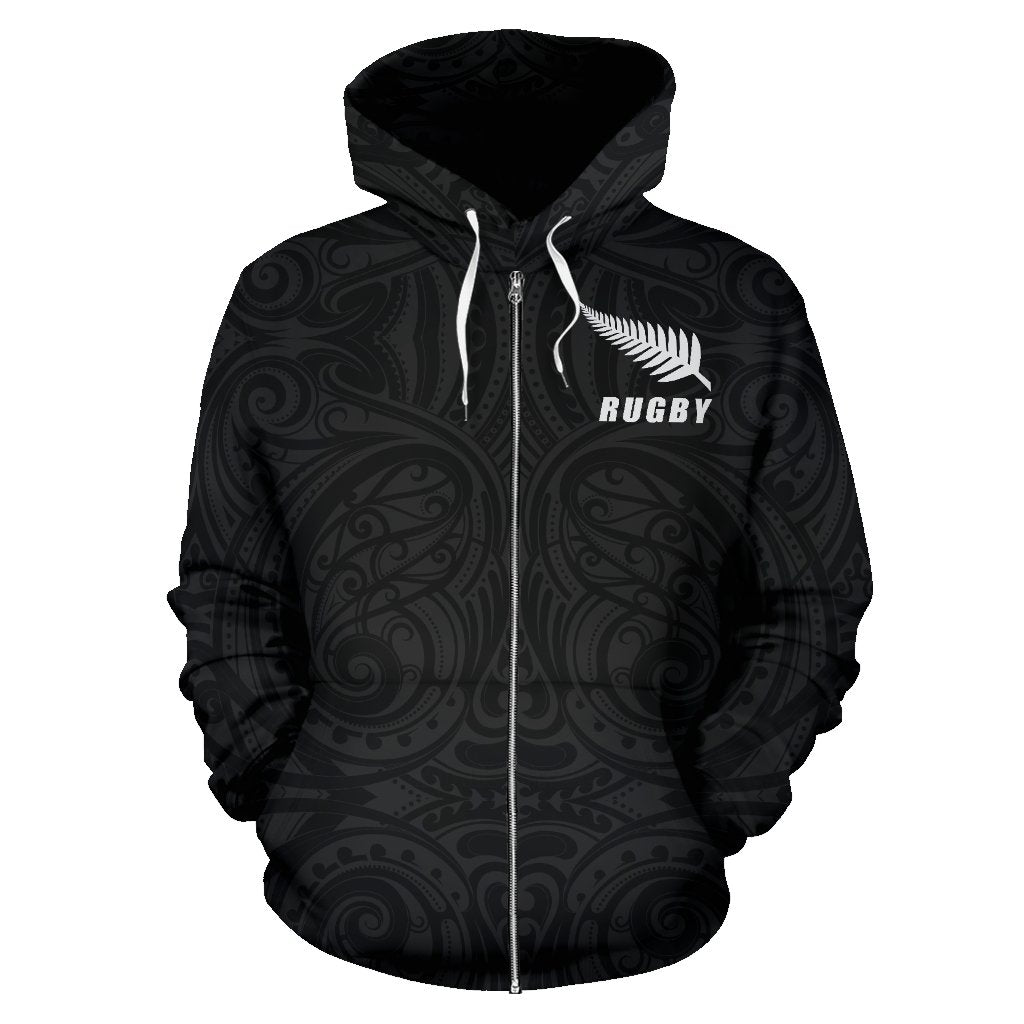 New Zealand Rugby Zip up Hoodie, Maori Haka Fern Zipper Hoodie - Polynesian Pride