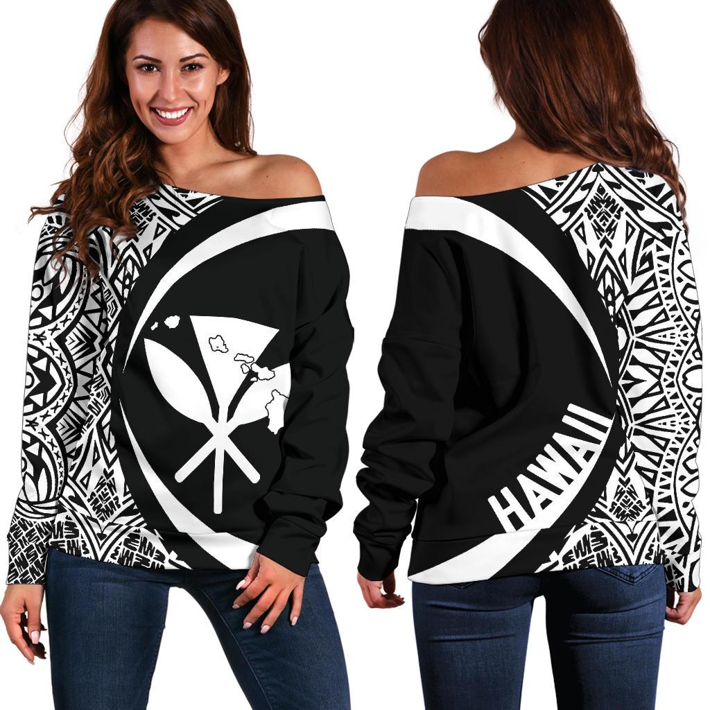 Kanaka Hawaii Map White Polynesian Off Shoulder Sweater - Circle Style White - Polynesian Pride