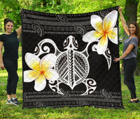Hawaii Premium Quilt - Turtle Plumeria Flowers Polynesian Pattern - Polynesian Pride