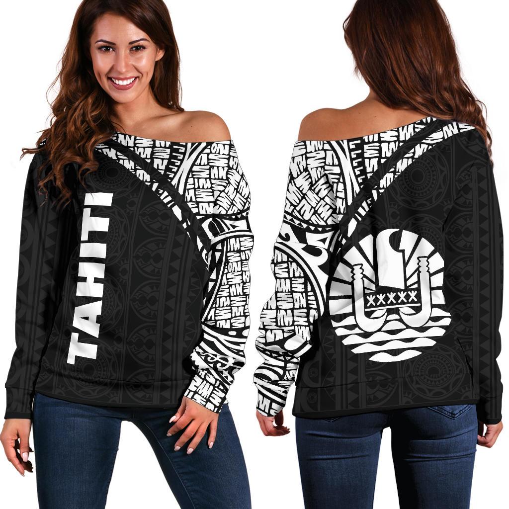 Tahiti Women's Off Shoulder Sweater - Curve Style Black - Polynesian Pride