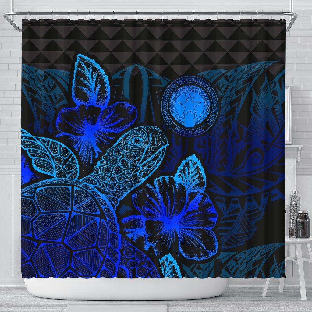 Northern Mariaba Islands Shower Curtain Turtle Hibiscus Blue 177 x 172 (cm) Blue - Polynesian Pride