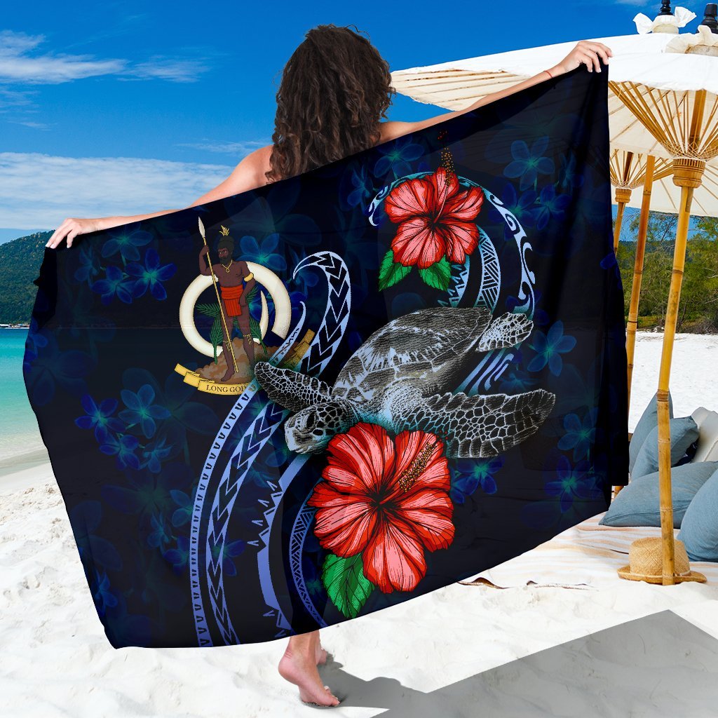 Vanuatu Polynesian Sarong - Blue Turtle Hibiscus One Style One Size Blue - Polynesian Pride