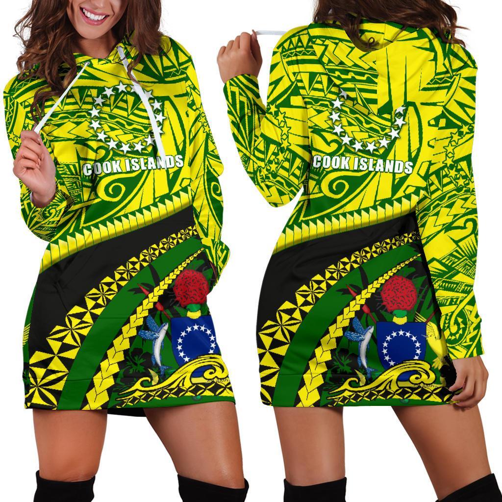 Cook Islands Hoodie Dress Polynesian Tattoo Yellow - Polynesian Pride