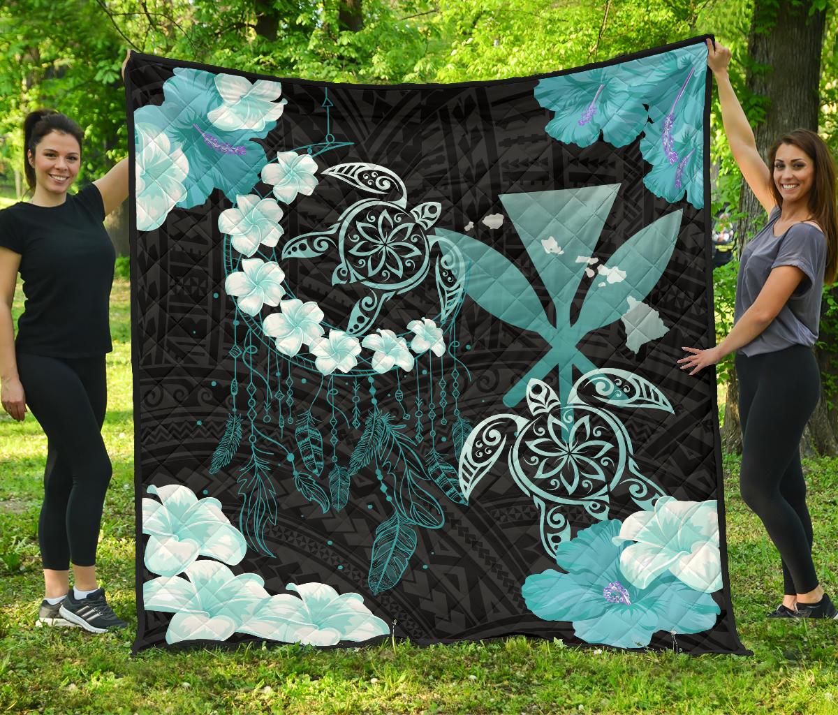 Hawaii Dream Catcher Hibiscus Plumeria Polynesian Turquoise - Premium Quilt AH Turquoise - Polynesian Pride