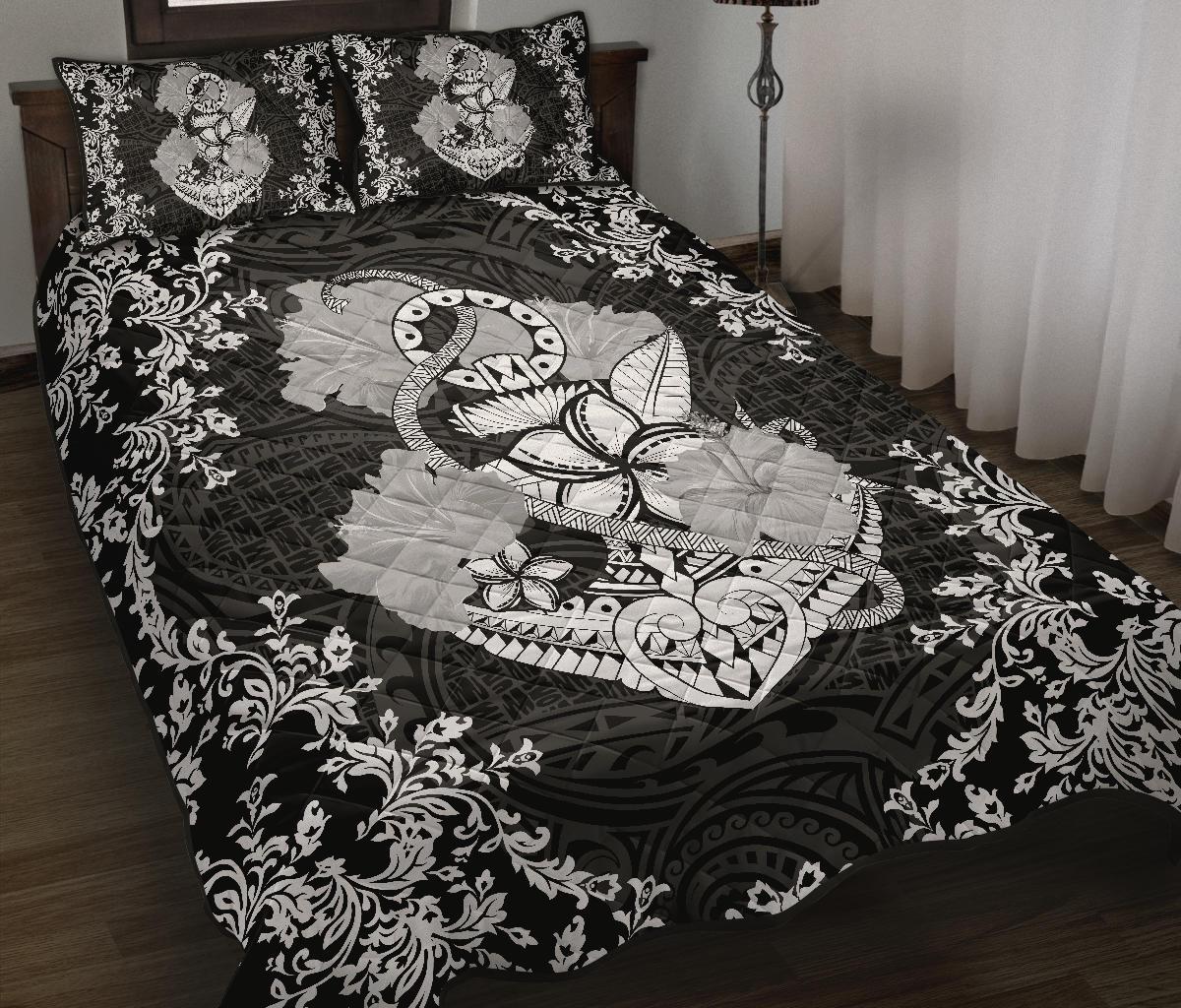 Hawaii Anchor Hibiscus Flower Vintage Quilt Bed Set - AH - White - Polynesian Pride