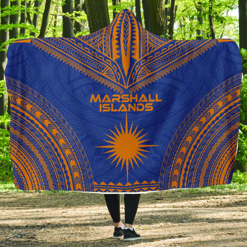 Marshall Islands Flag Polynesian Chief Hooded Blanket Hooded Blanket Blue - Polynesian Pride