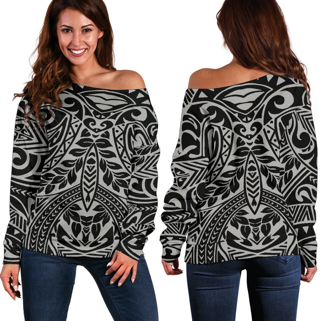 Polynesian Women's Off Shoulder Sweater 19 Grey - Polynesian Pride