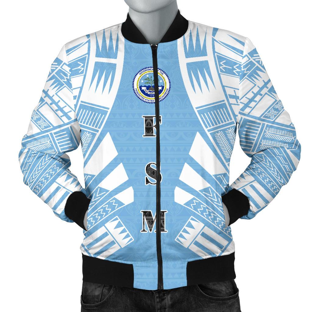 Federated States Of Micronesia Men Bomber Jackets - Polynesian Tattoo Flag White - Polynesian Pride