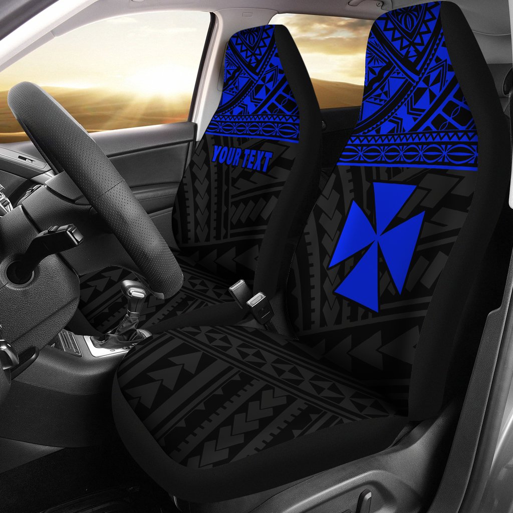 Wallis and Futuna Polynesian Custom Personalised Car Seat Covers - Wallis and Futuna Blue Coat Of Arms Polynesian Tattoo Universal Fit Blue - Polynesian Pride