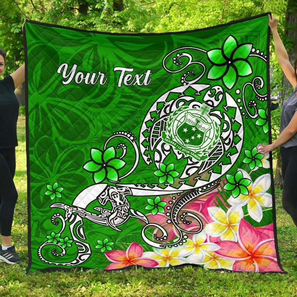 Samoa Custom Personalised Premium Quilt - Turtle Plumeria (Green) Green - Polynesian Pride