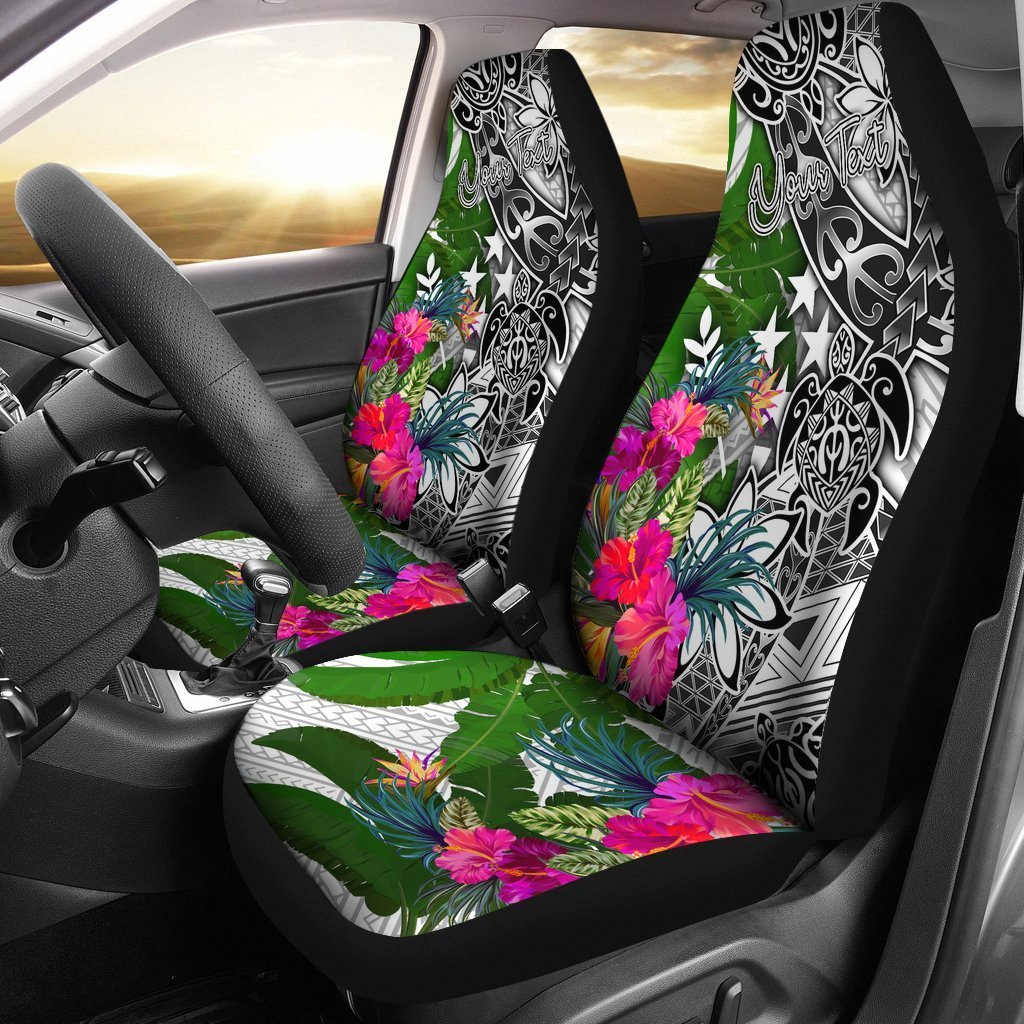 Kosrae Custom Personalised Car Seat Covers White - Turtle Plumeria Banana Leaf Universal Fit White - Polynesian Pride