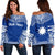 Nauru Polynesian Chief Custom Personalised Women's Off Shoulder Sweater - Flag Version Blue - Polynesian Pride