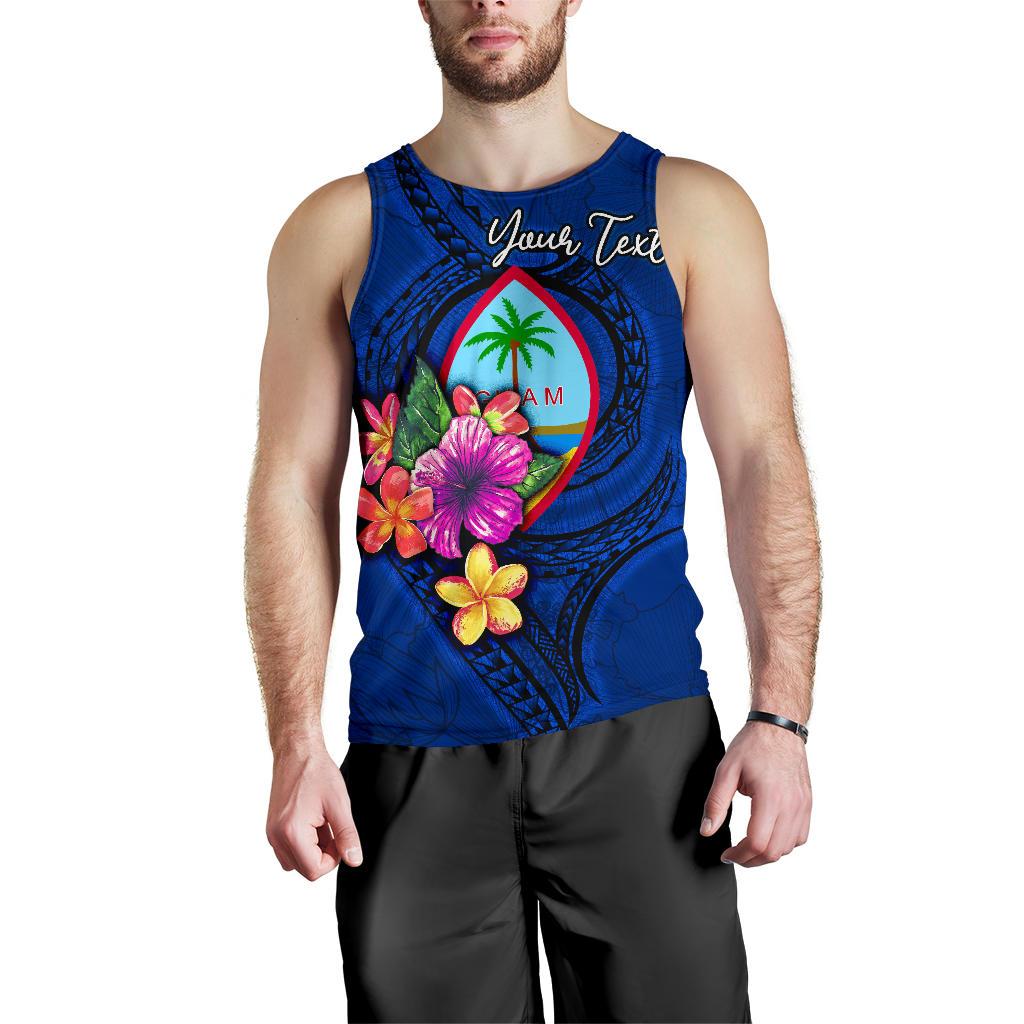 Guam Polynesian Custom Personalised Men's Tank Top - Floral With Seal Blue - Polynesian Pride