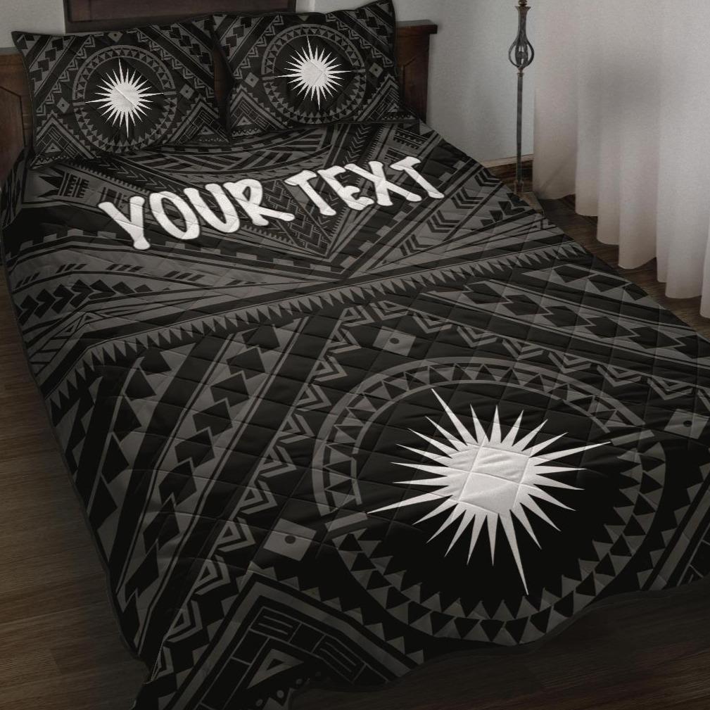 Marshall Personalised Quilt Bed Set - Marshall Seal With Polynesian Tattoo Style ( Black) Black - Polynesian Pride