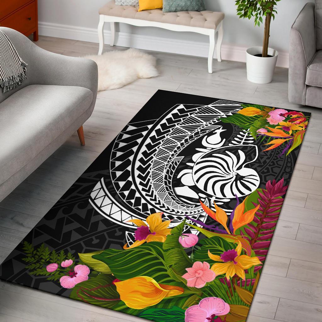 New Caledonia Area Rug - Seal Spiral Polynesian Patterns Black - Polynesian Pride