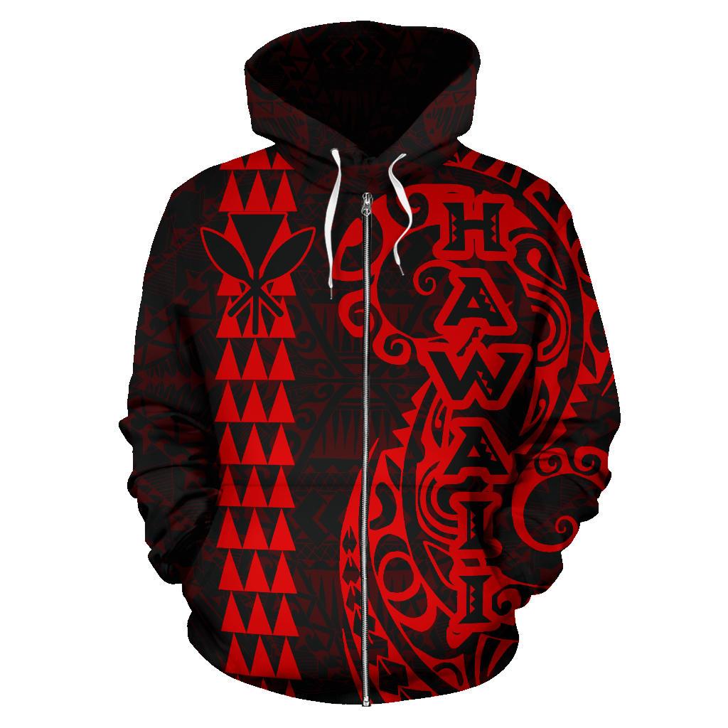 Hawaii Tattoo Zip up Hoodie Red - Polynesian Pride