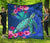 Hawaii Honu Aumakua Sea Hibiscus Premium Quilt - Nin Style Blue - Polynesian Pride