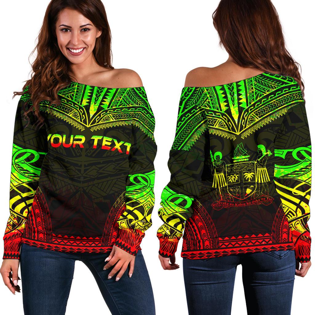 Fiji Polynesian Chief Custom Personalised Women's Off Shoulder Sweater - Reggae Version Art - Polynesian Pride