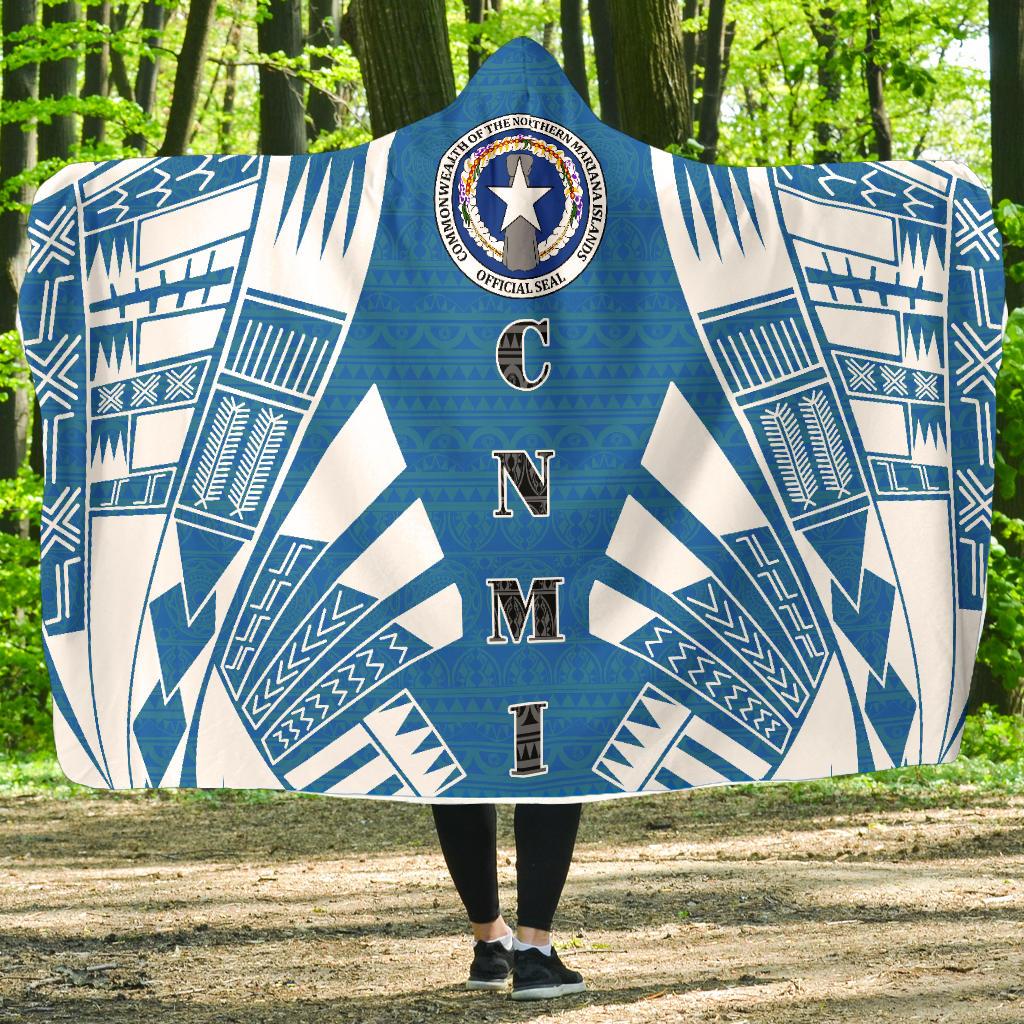 Northern Mariana Islands Hooded Blanket - Polynesian Tattoo Flag Hooded Blanket White - Polynesian Pride