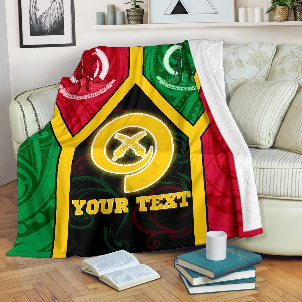 Polynesian Vanuatu Custom Personalised Premium Blanket - Vanuatu Flag and Coat Of Arms White - Polynesian Pride