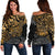 Guam Polynesian Off Shoulder Sweater (Women) - Gold Turtle Flowing Gold - Polynesian Pride