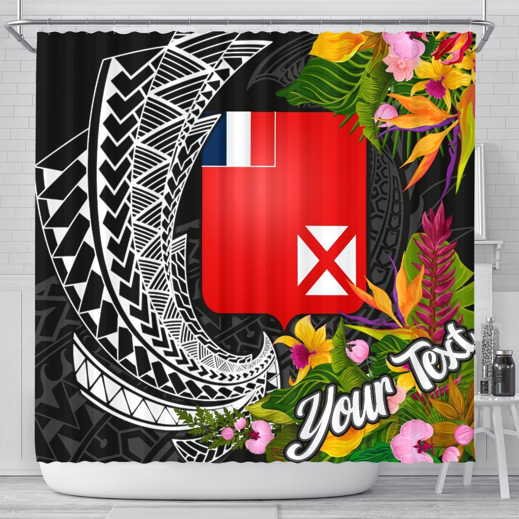 Wallis and Futuna Shower Curtains - Custom Personalised Seal Spiral Polynesian Patterns 177 x 172 (cm) Black - Polynesian Pride