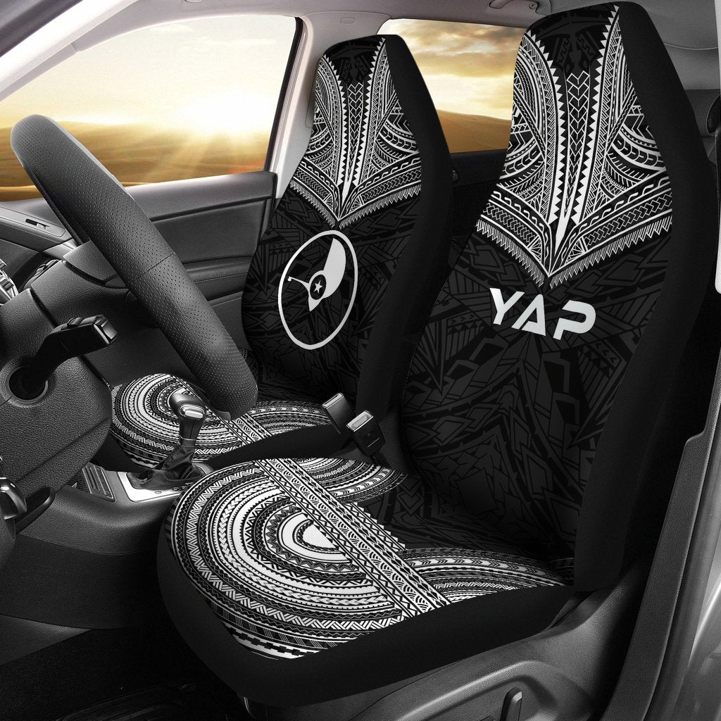 Yap Car Seat Cover - Yap Flag Polynesian Chief Tattoo Black Version Universal Fit Black - Polynesian Pride