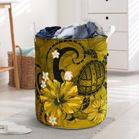 Hibiscus Plumeria Polynesian Turtle Hawaii Laundry Basket Yellow AH Laundry Basket - 3 One Size White - Polynesian Pride
