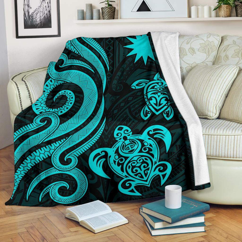 Nauru Premium Blanket - Turquoise Tentacle Turtle White - Polynesian Pride