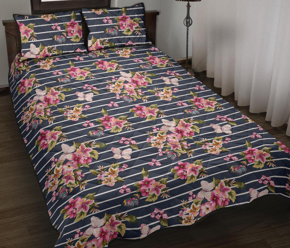 Hawaii Quilt Bed Set Tropical Butterfly Pink AH Black - Polynesian Pride