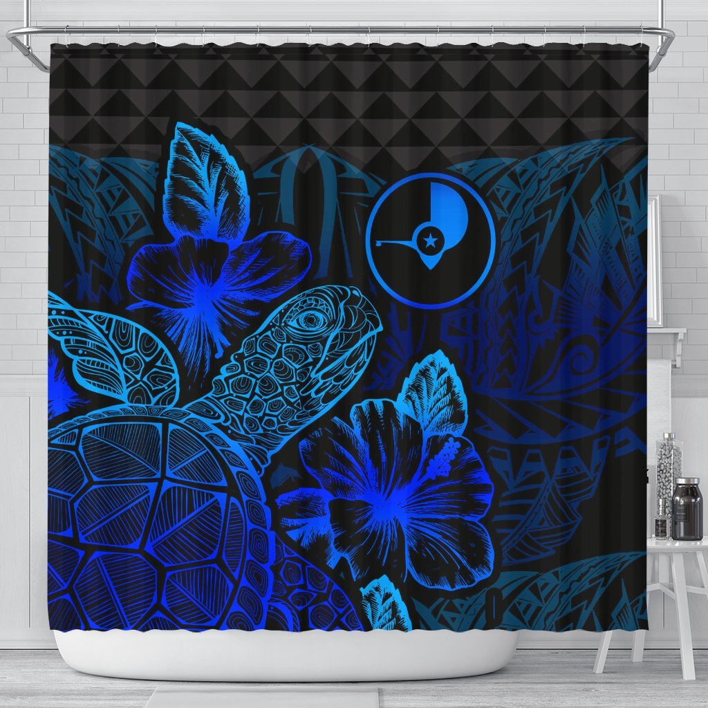 Yap Shower Curtain Turtle Hibiscus Blue 177 x 172 (cm) Blue - Polynesian Pride