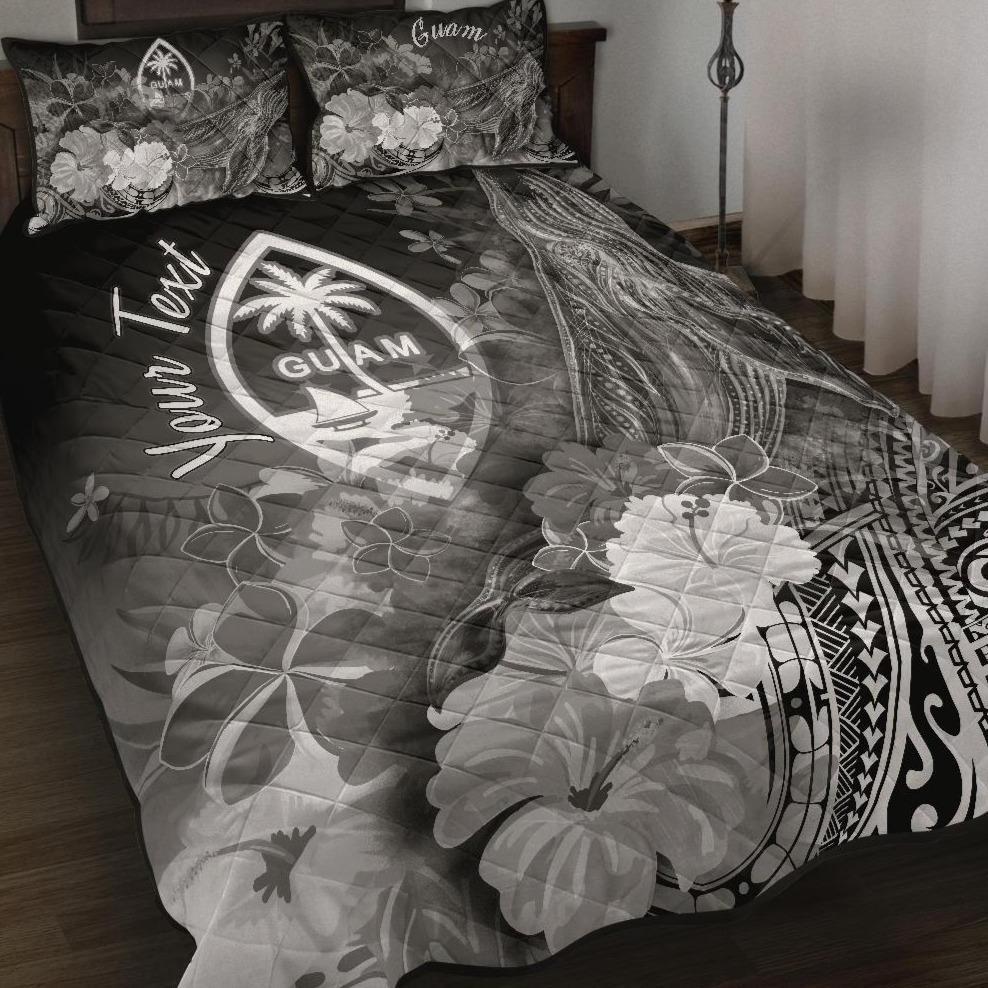 Guam Custom Personalised Quilt Bed Set - Humpback Whale with Tropical Flowers (White) White - Polynesian Pride