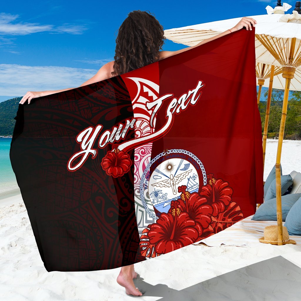 Marshall Islands Polynesian Custom Personalised Sarong - Coat Of Arm With Hibiscus One Style One Size Red - Polynesian Pride