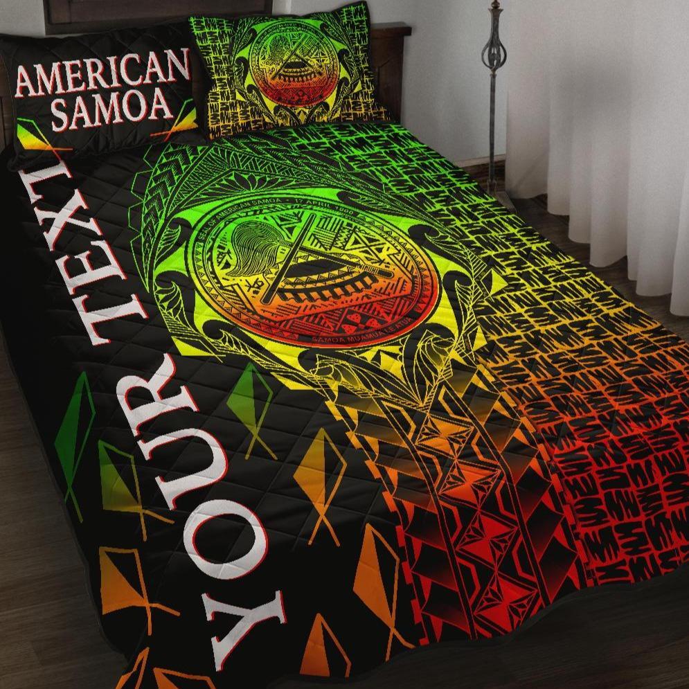 American Samoa Custom Personalised Quilt Bed Set - AS Seal Rocket Style (Reggae) Black - Polynesian Pride