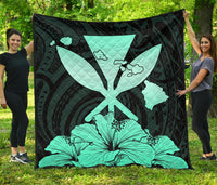 Hawaiian Kanaka Premium Quilt Hibiscus Polynesian Love Turquoise Turquoise - Polynesian Pride