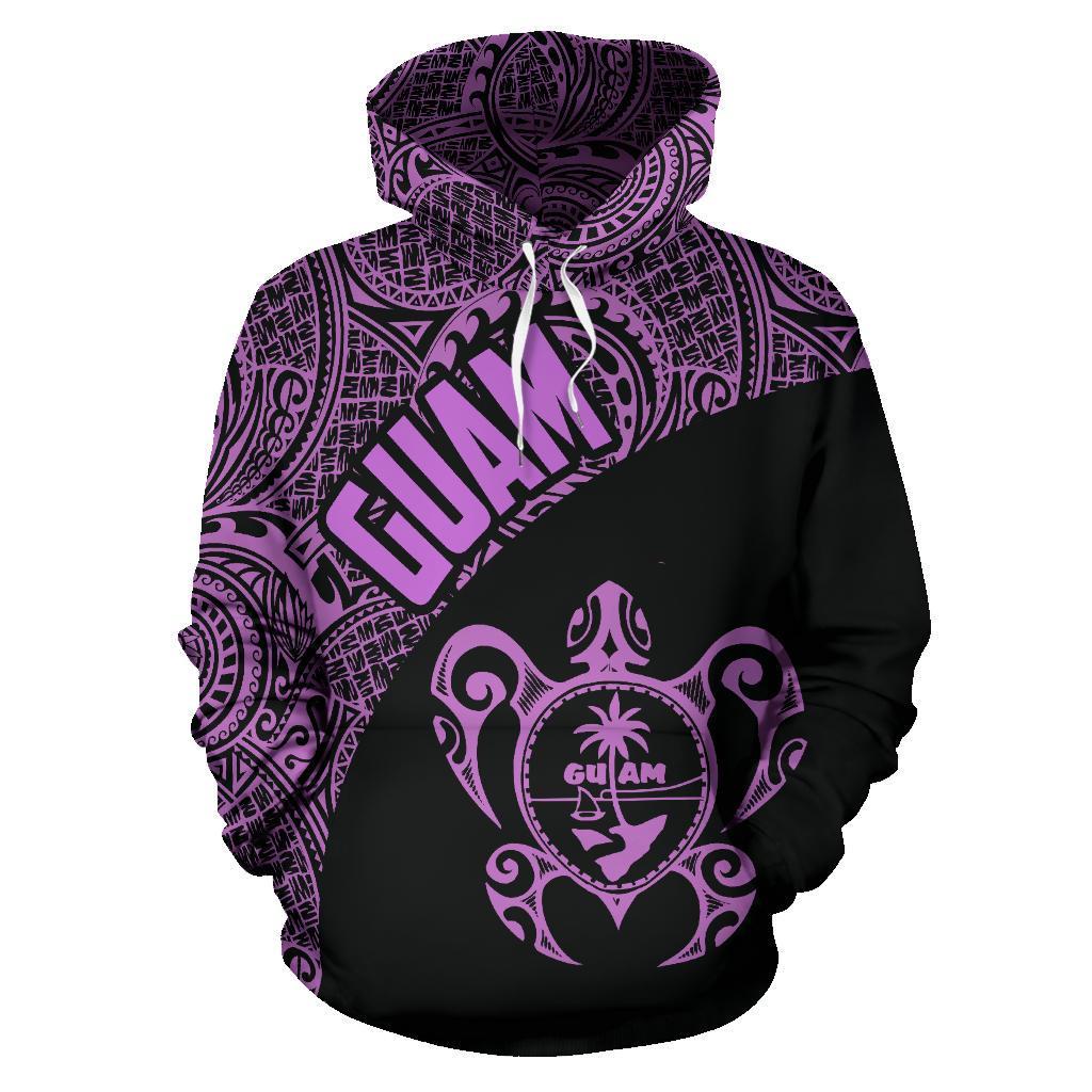 Guam Zip up Hoodie Guam Coat of Arm In Turtle Polynesian Tattoo Purple - Polynesian Pride