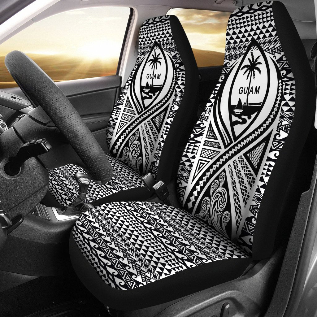 Guam Car Seat Cover - Guam Coat Of Arms Black Universal Fit Black - Polynesian Pride