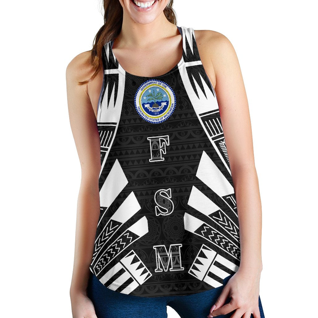 Federated States Of Micronesia Women Racerback Tank - Polynesian Tattoo Black Black - Polynesian Pride