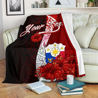 Philippines Polynesian Custom Personalised Premium Blanket - Coat Of Arm With Hibiscus White - Polynesian Pride