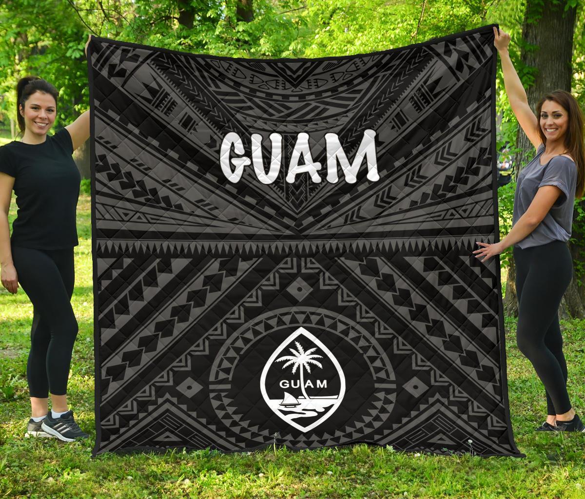 Guam Premium Quilt - Guam Seal With Polynesian Tattoo Style (Black) - Polynesian Pride