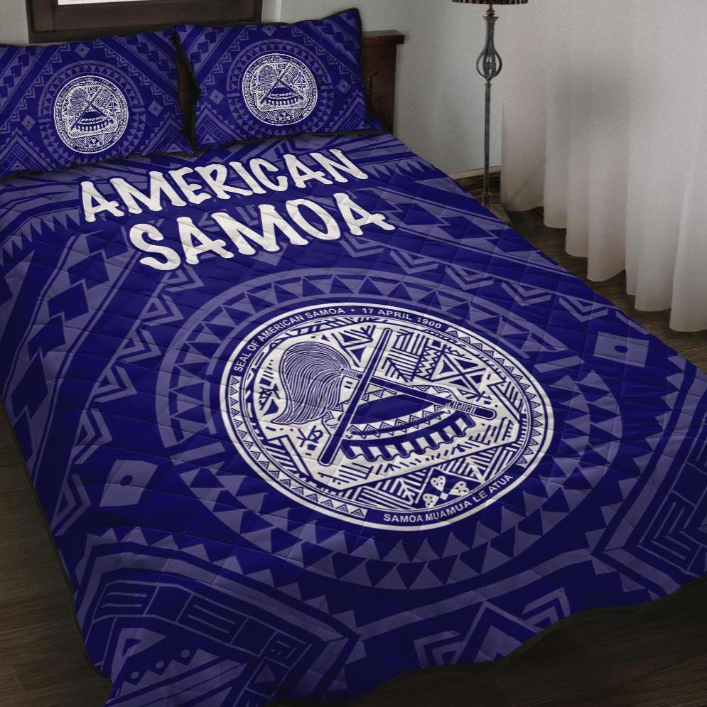 American Samoa Quilt Bed Set - Seal In Polynesian Tattoo Style ( Blue) Blue - Polynesian Pride