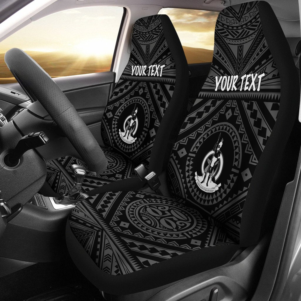 Vanuatu Personalised Car Seat Covers - Vanuatu Seal With Polynesian Tattoo Style Universal Fit Black - Polynesian Pride