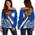 Marshall Islands Polynesian Women's Off Shoulder Sweater - Palm Tree Blue - Polynesian Pride