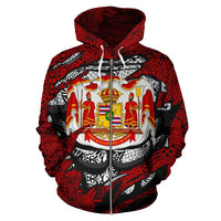 Polynesian Kanaka Maoli Royal Coat of Arms Hawaii Zip Hoodie Red - Polynesian Pride