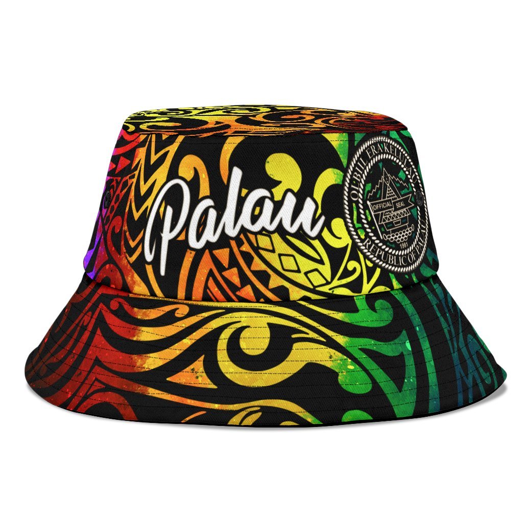 Palau Bucket Hat - Rainbow Polynesian Pattern Unisex Universal Fit Reggae - Polynesian Pride