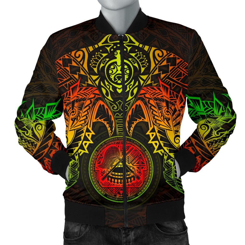 American Samoa Polynesian Bomber Jacket (Men) - Reggae Turtle Manta Ray Red - Polynesian Pride