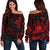 Samoa Polynesian Women's Off Shoulder Sweater - Red Tribal Wave Red - Polynesian Pride